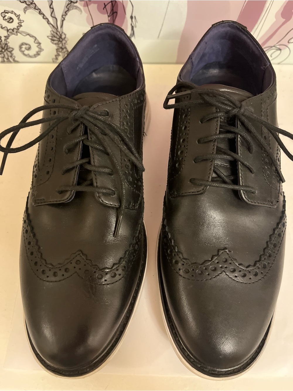 Cole Haan GrandEvolution Black Leather Wingtip Oxfords Size 7 - Worn 2x